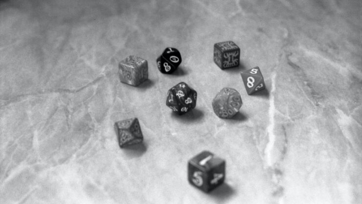 black and white dice on counter