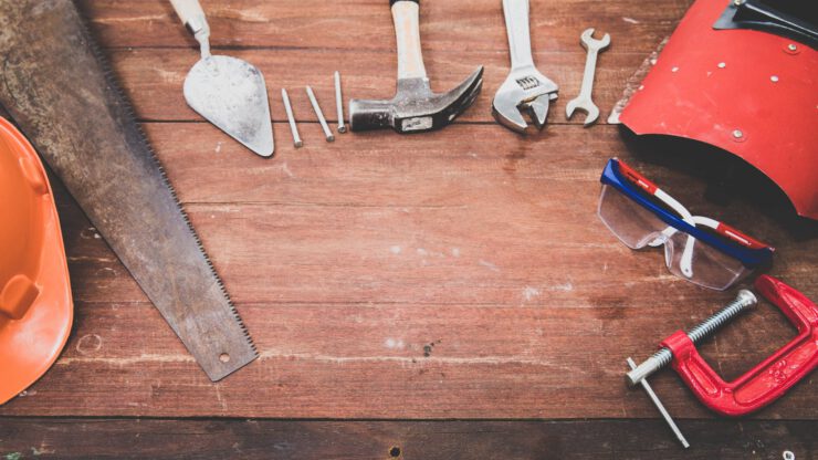 flat lay photography of hand tools